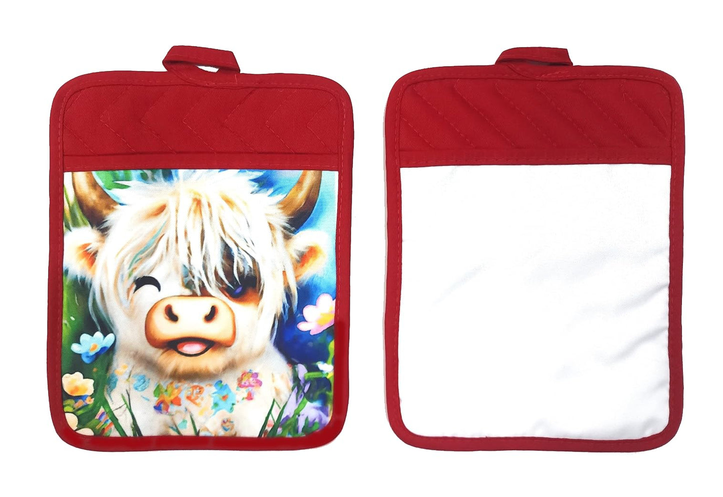 Sublimation Blanks 9"x7" Polyester/Cotton Red Pot Holders with Sublimation Pocket DIY Set of 6