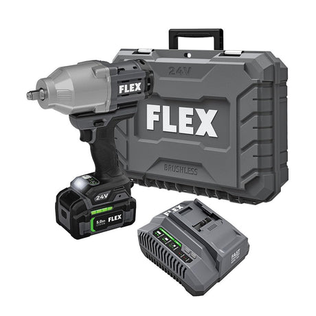 FLEX 24V Brushless Cordless 1/2-Inch 1,150 Ft-Lbs High Torque Impact Wrench Kit with 5.0Ah Lithium Battery and 160W Fast Charger - FX1471-1C FLEX