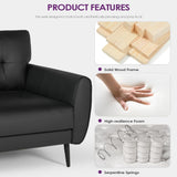 Sofa Couch 61" Small Loveseat Couches for Living Room, Black Faux Leather Couch Mid Century Modern Tufted Mini Sofa Comfy Office 2 Seat Settee Love Seat Small Couches for Small Spaces Bedroom TYBOATLE