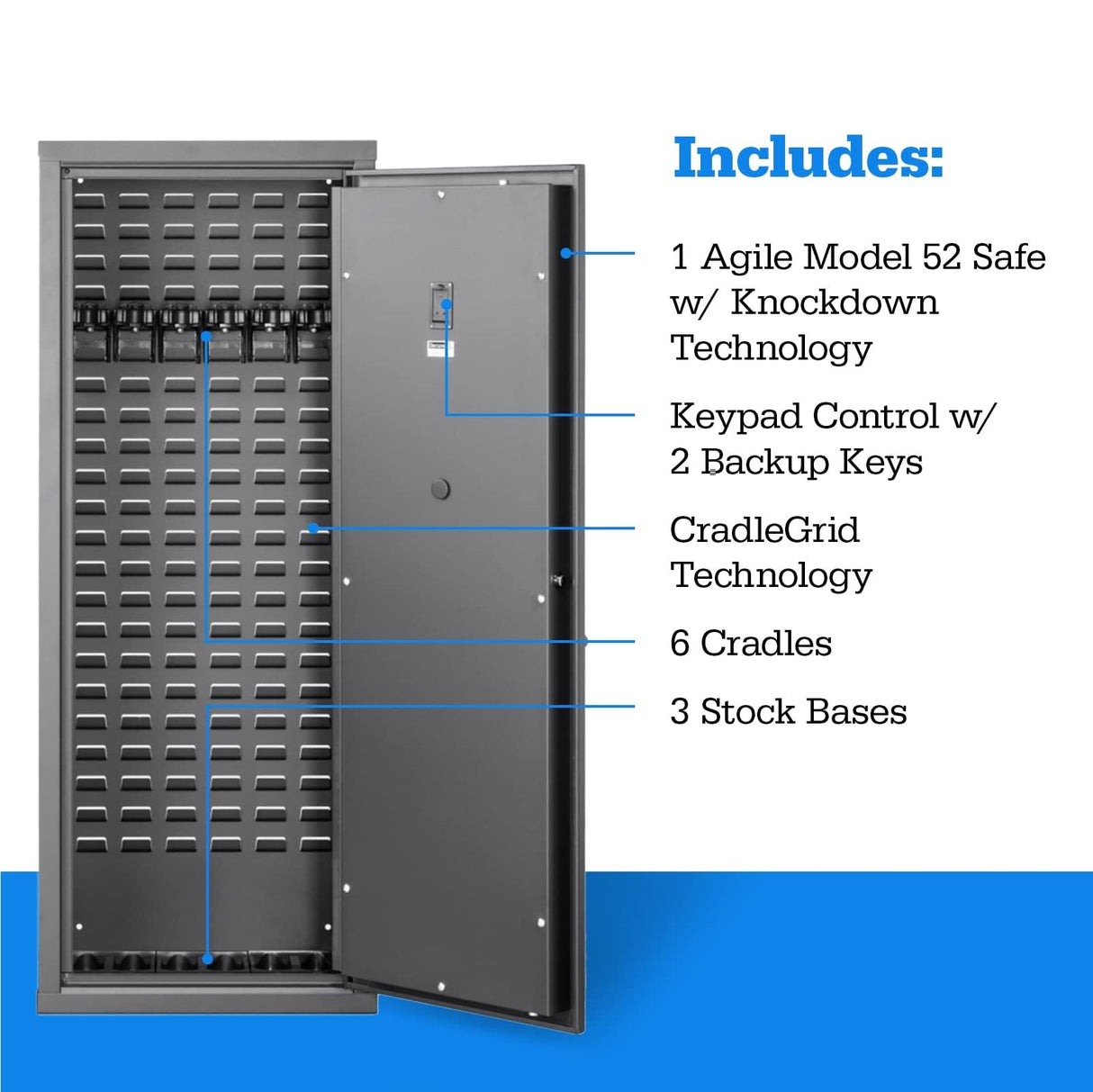 SecureIt Agile Model 52 - Modular Fast Access Gun Safe. Easy delivery via UPS, Ships Flat, assembles Anywhere. New Biometric Keypad for Convenience. Larger Buttons for Fast Access Ease. SecureIt