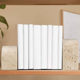 Newtay 2 Pcs Marble Bookends for Shelves 5 Inch and 3 Inch Natural Travertine Book Ends Decorative Stone Bookends Heavy Duty Marble Book Holder for Bookshelf Home Decor Newtay