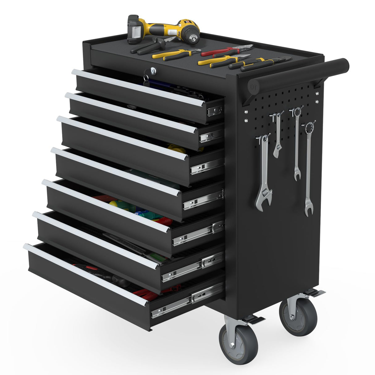 DYneeds 7-Drawer Rolling Tool Chest, Tool Box with Wheels and Drawers, High Capacity Detachable Mobile Tool Storage Cabinet for Workshop, Garage, Mechanics and Repair Room (Black) DYneeds