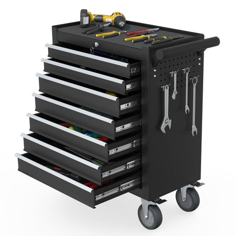 DYneeds 7-Drawer Rolling Tool Chest, Tool Box with Wheels and Drawers, High Capacity Detachable Mobile Tool Storage Cabinet for Workshop, Garage, Mechanics and Repair Room (Black) DYneeds