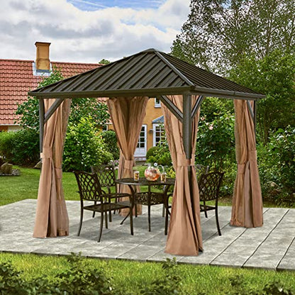 ABCCANOPY Hardtop Gazebo 8x8 - Outdoor Metal Hard Top Gazebo, Permanent Galvanized Steel Aluminum Framed Pavilion with Netting and Curtain for Patio Backyard Lawn Garden (Double Roof, Khaki)