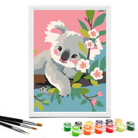 Nariolar Paint by Numbers for Kids Ages 4-8 with 7X9.5 inch Pre-Printed Cardboard,12 Acrylic Paint Pots and 3 Painting Brushes, Craft Gift Room Decor for Children,(Lovely Koala) Nariolar