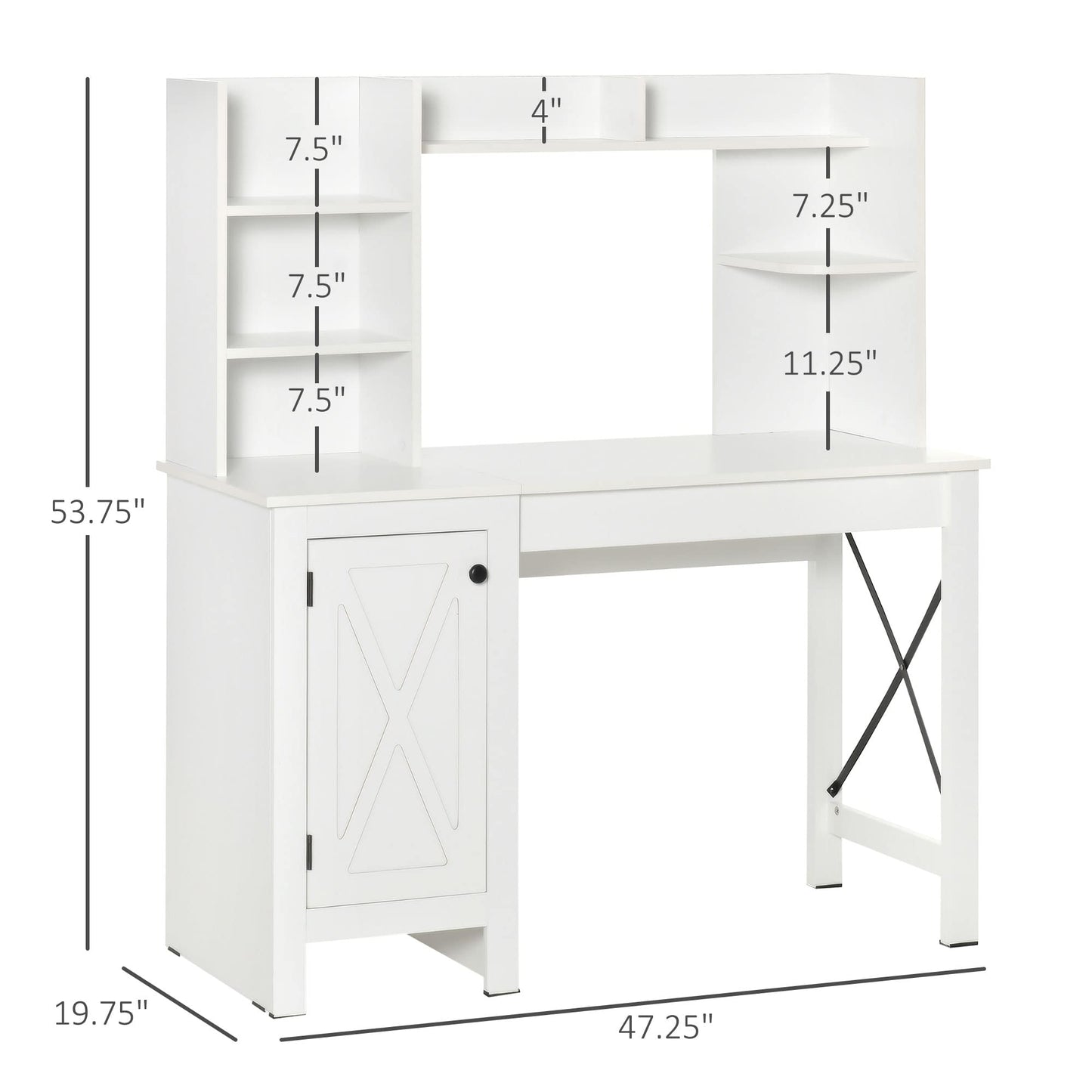 HOMCOM Farmhouse Computer Desk with Hutch and Cabinet, Home office Desk with Storage, for Study, White - WoodArtSupply