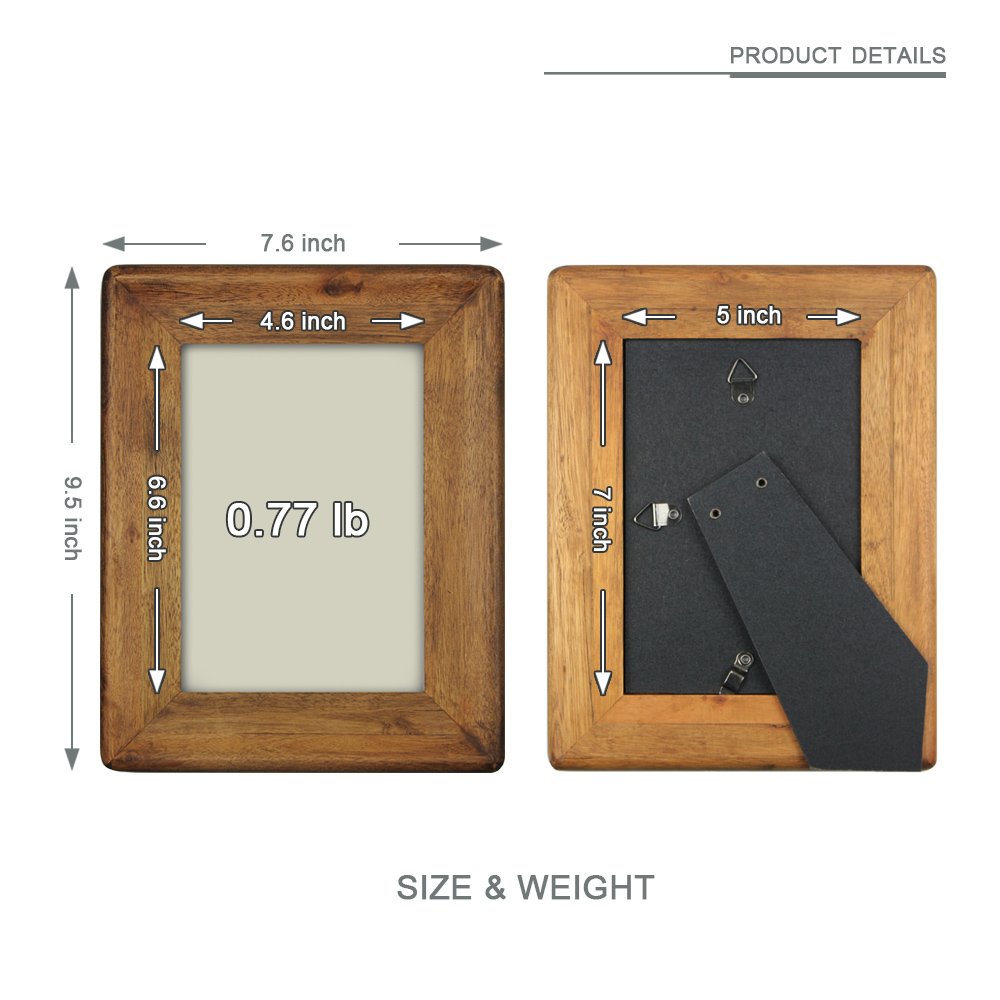 icheesday Picture Frame 5x7 Inch,Rustic Wood Photo Frames with Real Glass,Wall Hanging and Tabletop Standing,Vertical or Horizontal Display (Brown) icheesday