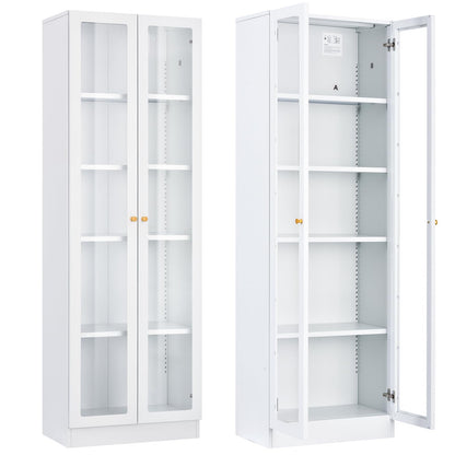 IRONMIX 70.87 Inch Tall White Enclosed Bookshelf with Acrylic Door and Adjustable Shelves - WoodArtSupply