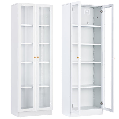 IRONMIX 70.87 Inch Tall White Enclosed Bookshelf with Acrylic Door and Adjustable Shelves IRONMIX