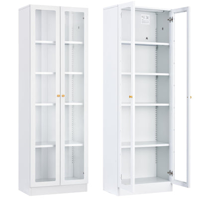 IRONMIX 70.87 Inch Tall White Enclosed Bookshelf with Acrylic Door and Adjustable Shelves
