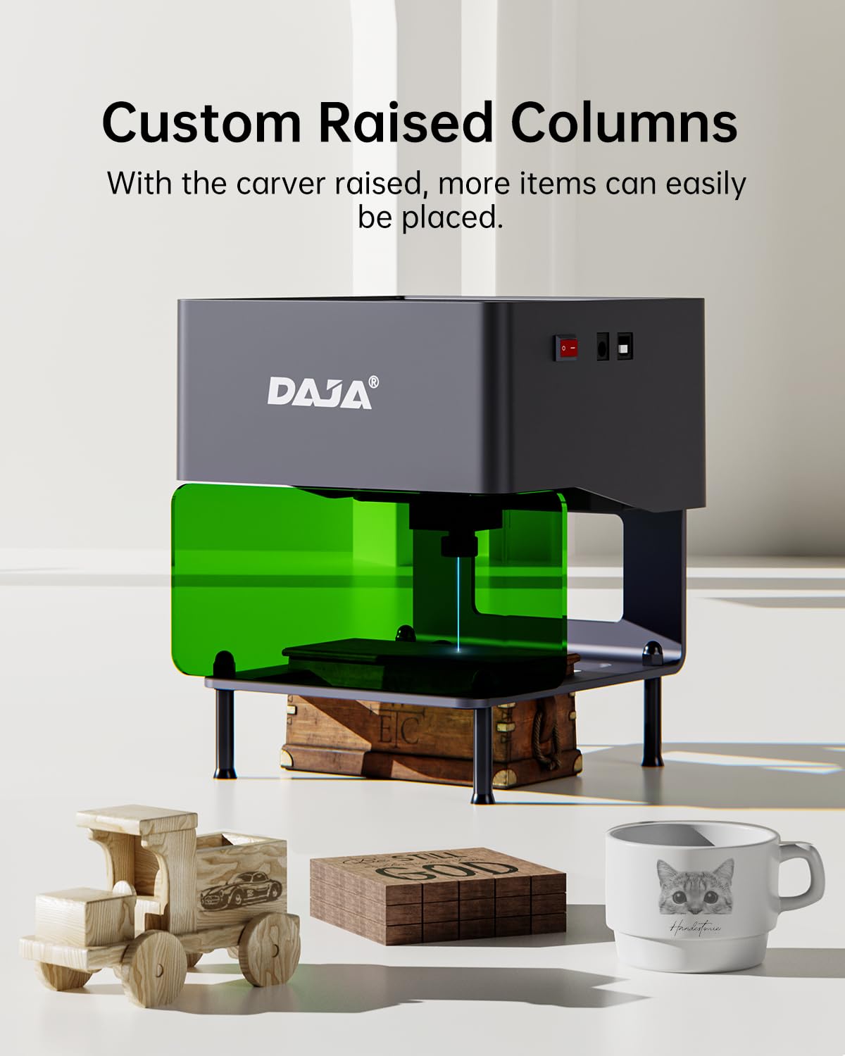 DAJA DJ6 Laser Engraver with Higher Columns Portable Laser Engraving Machine Kits for DIY Supports Win/Mobile System/Offline Laser Cutter (Working Area 3.15 * 3.15 inches) DAJA