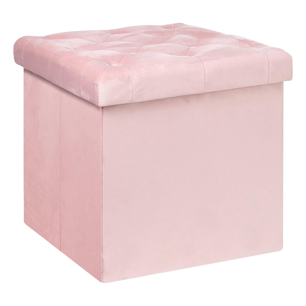 B FSOBEIIALEO Storage Ottoman Cube, Velvet Tufted Folding Ottomans with Lid, Footstool Rest Padded Seat for Bedroom (Pink, Medium) B FSOBEIIALEO