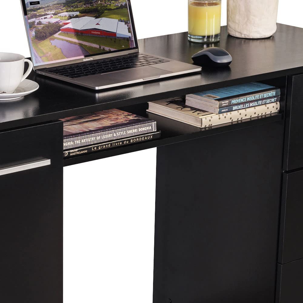 Madesa Computer Desk with 3 Drawers, 1 Door and 1 Storage Shelf, Wood Writing Home Office Workstation, Office Desk with Drawers - 30” H x 18” D x 53” W - Black Madesa