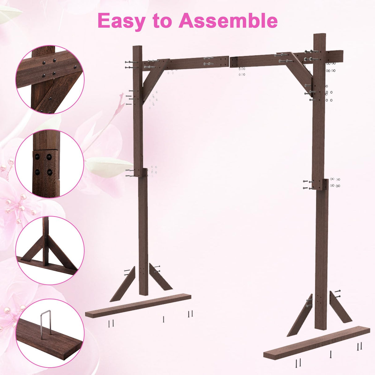 Wooden Wedding Arch – 7.48FT Square Wood Backdrop Stand for Ceremony & Events, Sturdy Wooden Arbor for Wedding Decorations, Indoor & Outdoor Garden Arch Frame Bonastella