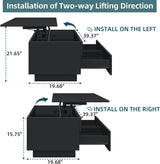 HOMMPA Lift Top Coffee Table with LED Light Morden Coffee Table with Storage High Gloss Black Coffee Table for Living Room Tea Table with Storage Center Tables Hidden Compartment & 2 Drawers HOMMPA