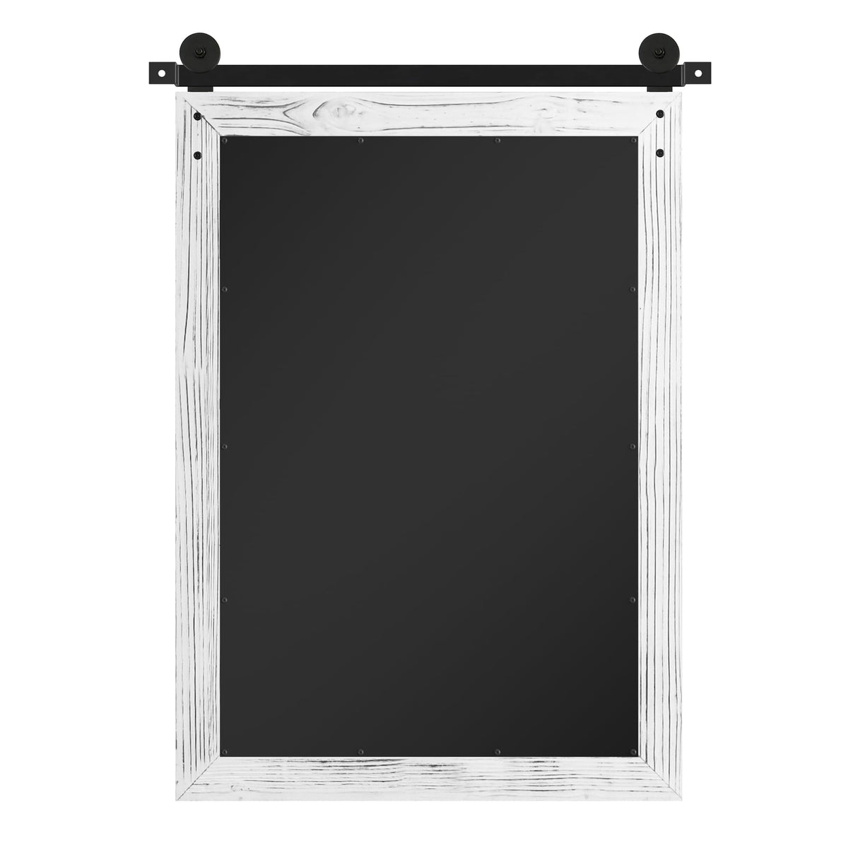 COGOOD Farmhouse Bathroom Mirror - 30 x 21 Rustic Wood Framed Wall Barn Door Mirror for Entryway, Living Room, Vanity Wall Decor (White) COGOOD