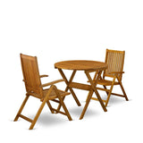 East West Furniture Marion 3 Piece Outdoor Conversation Bistro Set Contains a Round Acacia Wood Coffee Table and 2 Folding Adjustable Arm Chairs, 30x30 Inch, Natural Oil East West Furniture