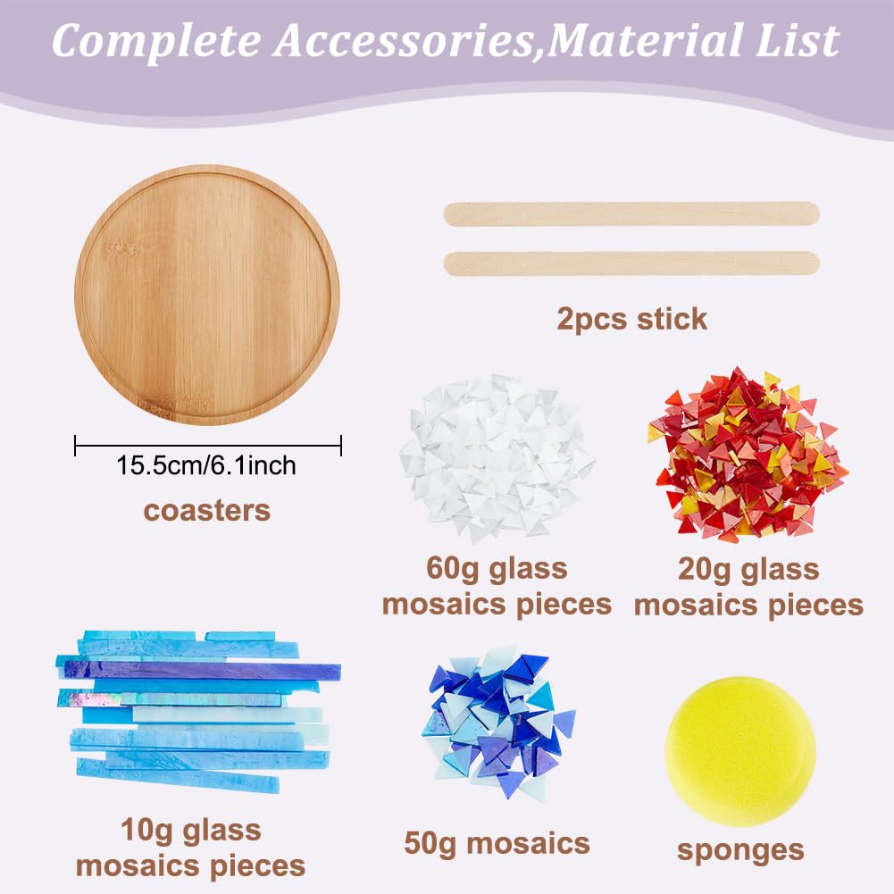 WEBEEDY DIY Mosaic Craft Kit - Flower Mosaic Bamboo Coasters for Adults, Blue Style Glass Tiles, 6.1 WEBEEDY