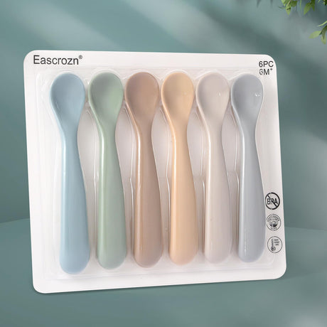 Eascrozn Baby Spoons, 6 Pack First Stage Silicone Baby Feeding Spoons, Soft Tip Feeding Baby Utensils, Baby Led Weaning Supplies Training Spoons, Dishwasher and Boil Safe Eascrozn