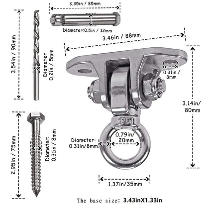 Dakzhou Stainless Steel 304 Heavy Duty Hanger 180°360° Swing 1200 LB Mounting auger Installation Guide Playground Porch swing Sandbag Yoga hammock stand Wooden indoor-outdoor - WoodArtSupply
