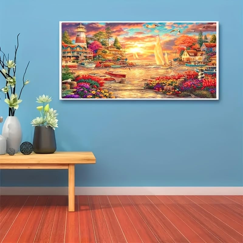 KTHOFCY 5D DIY Diamond Painting Kits for Adults, Beach Landscape Full Drill Embroidery Cross Stitch Crystal Rhinestone Paintings Pictures Arts Wall Decor Painting Dots Kits 15.7X27.5inch KTHOFCY