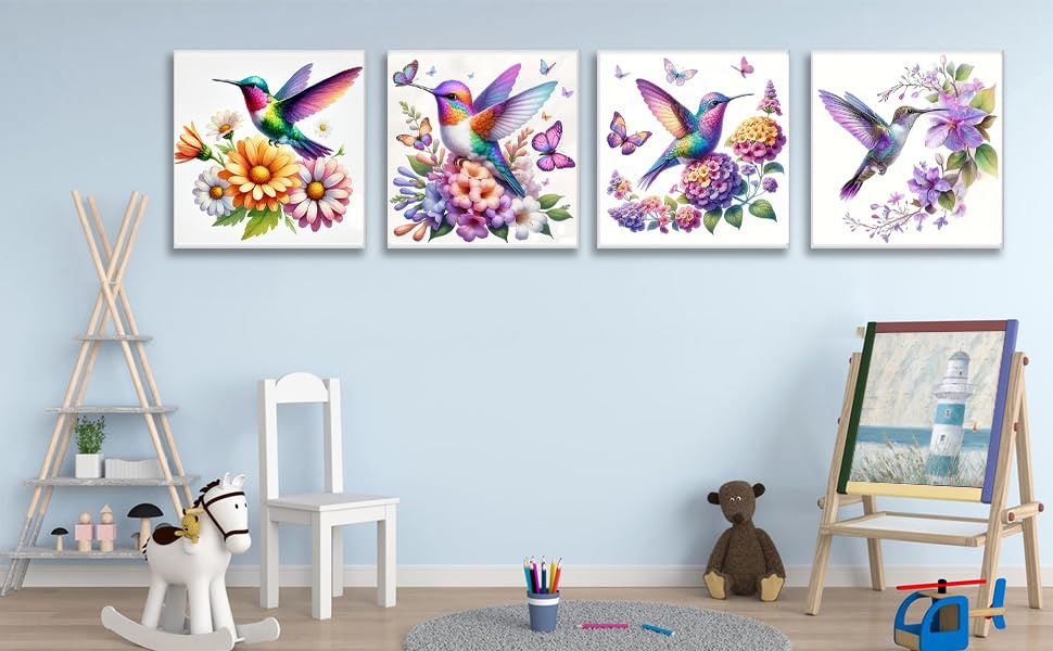 TCDZMYGS 4 Pack Paint by Numbers Kit for Adults Beginner, Hummingbird Butterfly Easy Paint by Number Kits with Framed, Flowers DIY Acrylic Oil Painting by Numbers for Home Wall Decor 10 x 10 inch TCDZMYGS