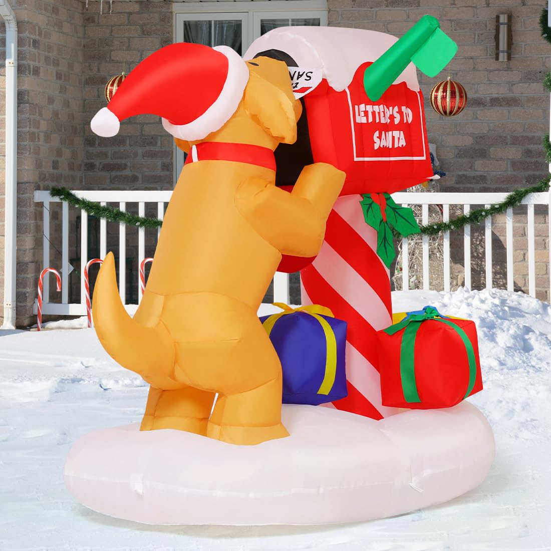 COMIN 5FT Christmas Inflatables Outdoor Decorations, Blow Up Dog and Newspaper Box Inflatable with Built-in LEDs for Christmas Indoor Outdoor Yard Lawn Garden Decorations COMIN