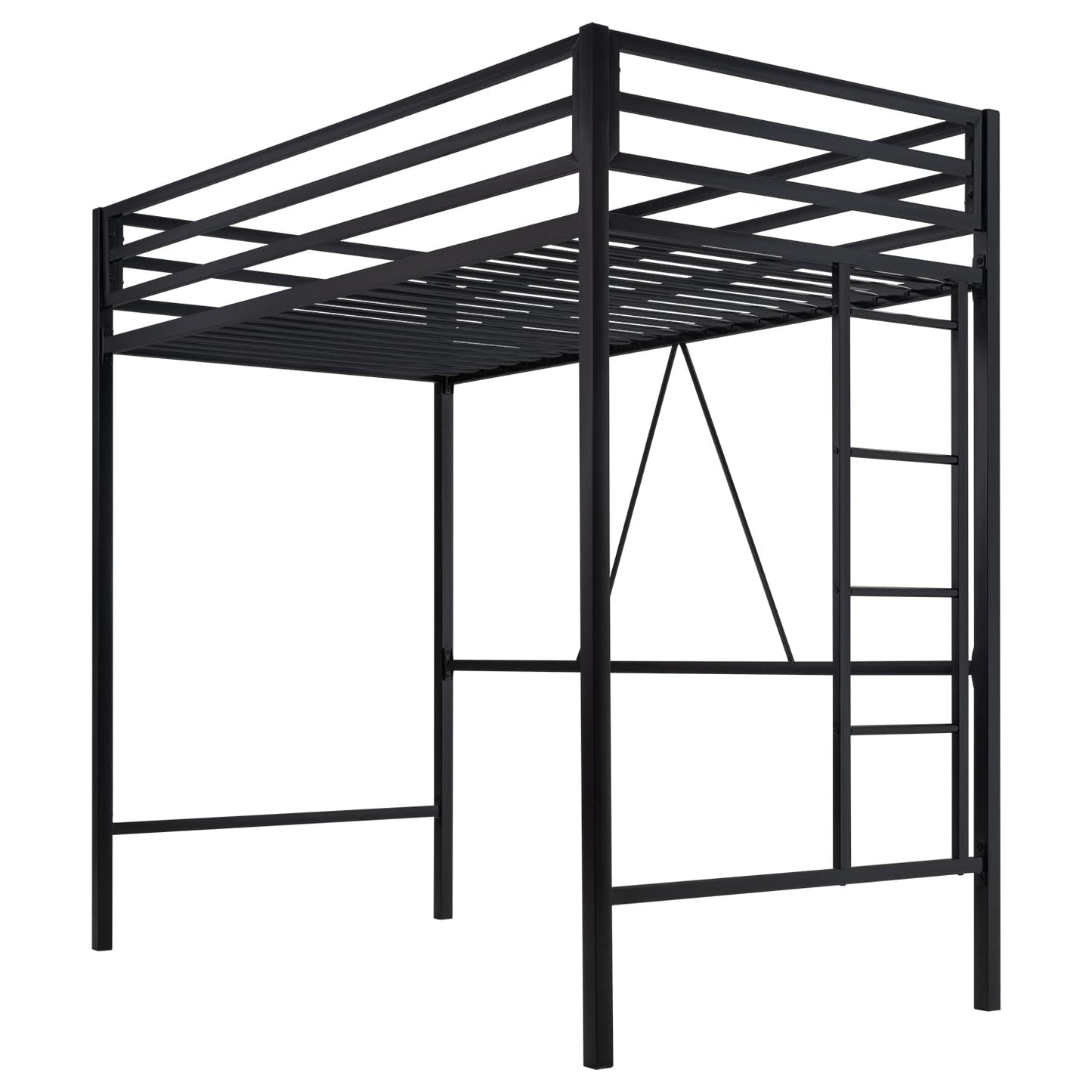 Heavy Duty SHA CERLIN Junior Loft Bed Twin Size with Full-Length Guardrail & Removable Stairs, Space-Saving Design, Noise-Free, Black