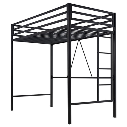 Heavy Duty SHA CERLIN Junior Loft Bed Twin Size with Full-Length Guardrail & Removable Stairs, Space-Saving Design, Noise-Free, Black