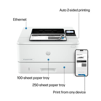 HP LaserJet Pro 4001dn Printer, Print, Fast speeds, Easy setup, Mobile printing, Advanced security, Best-for-small teams, Ethernet/USB only