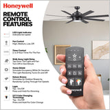 Honeywell Ceiling Fans Xerxes Modern 62 Inch Ceiling Fan with Light, Remote Control Fan, LED Indoor Fan with 8 Blades, Matte Black and Ash Blade Finish Options, Matte Black (51473-01) Honeywell