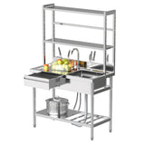 Toemics 39'' Stainless Steel Utility Sink, Free Standing Commercial Single Bowl Sink with Left Drawer & Shelves & Cold and Hot Water Pipe, Indoor and Outdoor Sink for Laundry Room, Garage, Kitchen Toemics