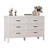 LYNSOM Farmhouse 6 Drawers Dresser for Bedroom, Wood Rustic Wide Chest of Drawers with Deep Drawers, Metal Handle, Storage Dressers Organizer for Entryway, White LYNSOM