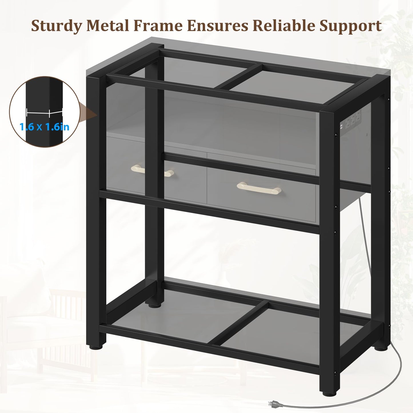 40-50 Gallon Aquarium Stand with Stable Metal Frame & Power Outlet, Heavy-Duty Fish Tank Stand with Waterproof Mat, 800LBS Capacity Storage Cabinet, Suitable for Turtle Tank, Reptile Terrarium, Black