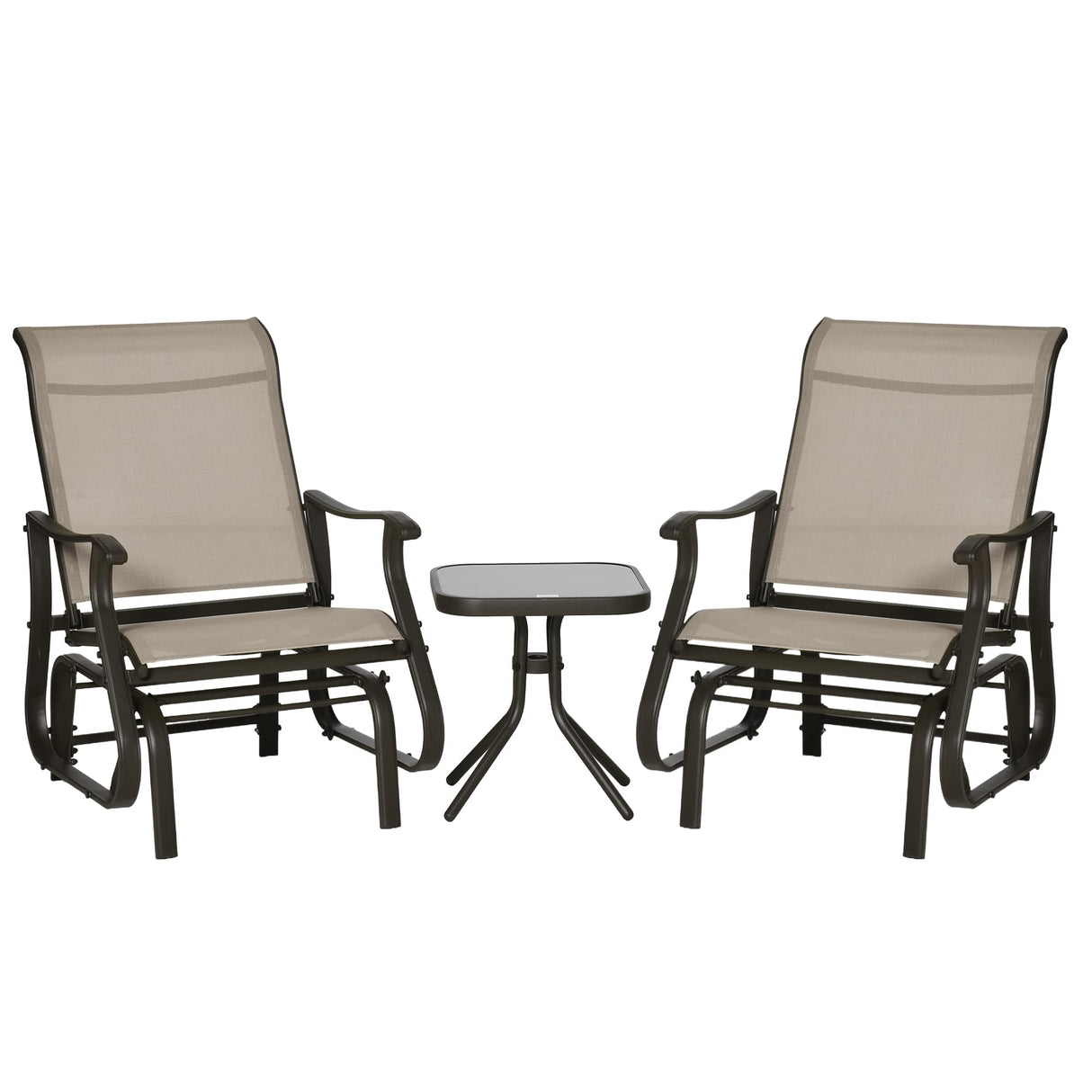 Outsunny 3-Piece Outdoor Gliders Set Bistro Set with Steel Frame, Tempered Glass Top Table for Patio, Garden, Backyard, Lawn, Gray Outsunny