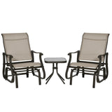 Outsunny 3-Piece Outdoor Gliders Set Bistro Set with Steel Frame, Tempered Glass Top Table for Patio, Garden, Backyard, Lawn, Gray Outsunny