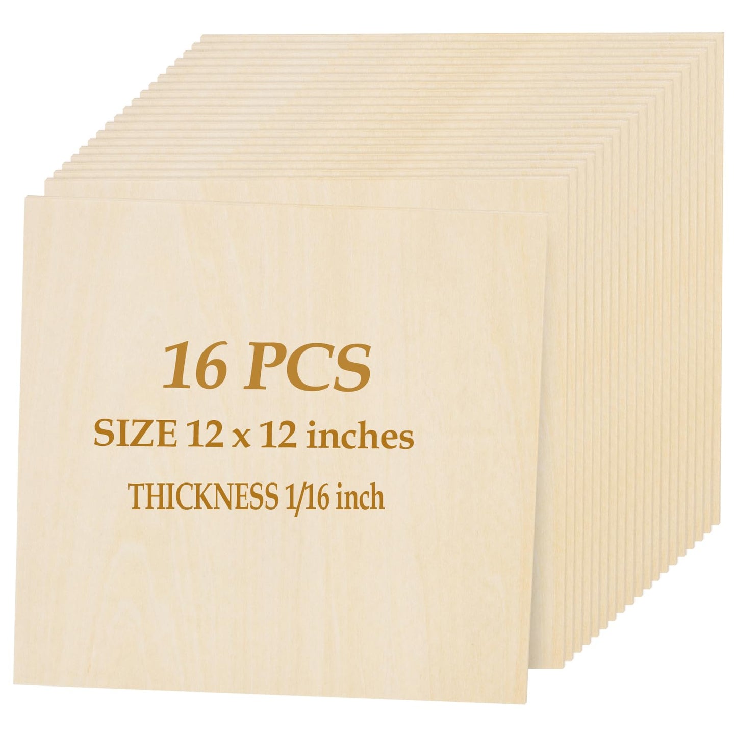 16 Pack Basswood Sheets for Crafts - 12 x 12 x 1/16 Inch - 1.5mm Thick Large Plywood Sheets Unfinished Bass Wood Boards for Laser Cutting, Wood Burning, Architectural Models, Staining - WoodArtSupply