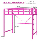 DICTAC Loft Bed Twin Size with Led Lights Metal Twin Loft Bed Frame with Full-Length Guardrail and Stair for Junior, Heavy Duty Metal Slats Support,Noise-Free, Space-Saving, No Box Spring Needed, Pink DICTAC