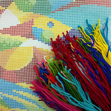 Brvsk Colorful Embroidery Kit for Adults and Beginners — Abstract Fish 16″ × 16″ with Clear, Precise Printed Design on Cotton Canvas; Includes 2 Needles, Yarn, and Easy-Read Chart