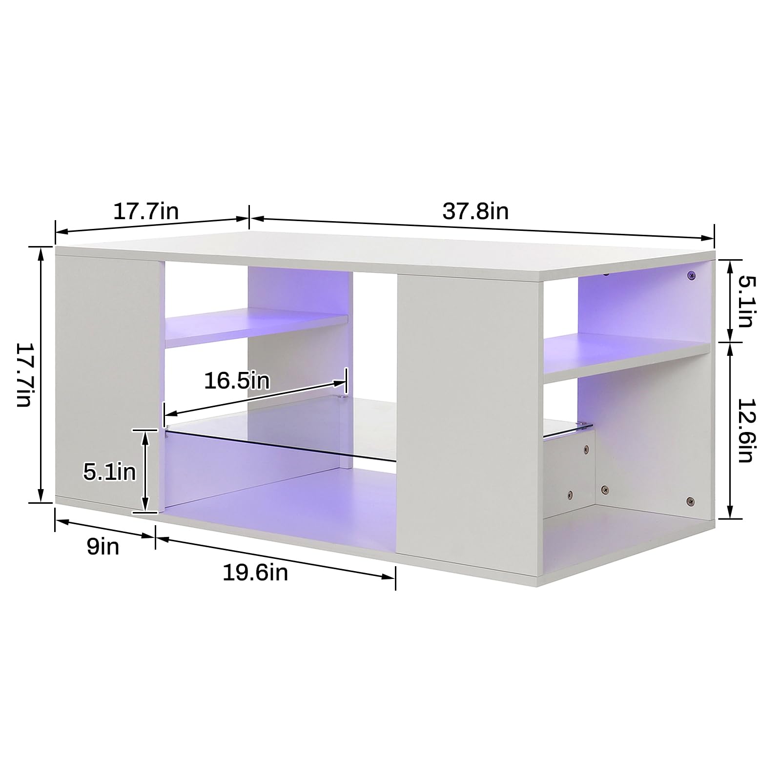 LED Coffee Tables for Living Room Modern Coffee Table White with 3 Shelves Open Glass Storage High Glossy Center Table Sofa Cocktail Table with LED Lights for Home Furniture - WoodArtSupply