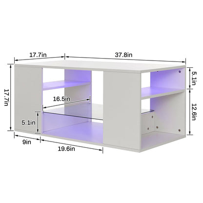 LED Coffee Tables for Living Room Modern Coffee Table White with 3 Shelves Open Glass Storage High Glossy Center Table Sofa Cocktail Table with LED Lights for Home Furniture - WoodArtSupply