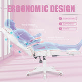 Vonesse Pink Gaming Chair for Adults,Girls Computer Chair with High Back,Big and Tall Gaming Chairs with Footrest and Massage,Reclining Gamer Chair(White/Pink) Vonesse