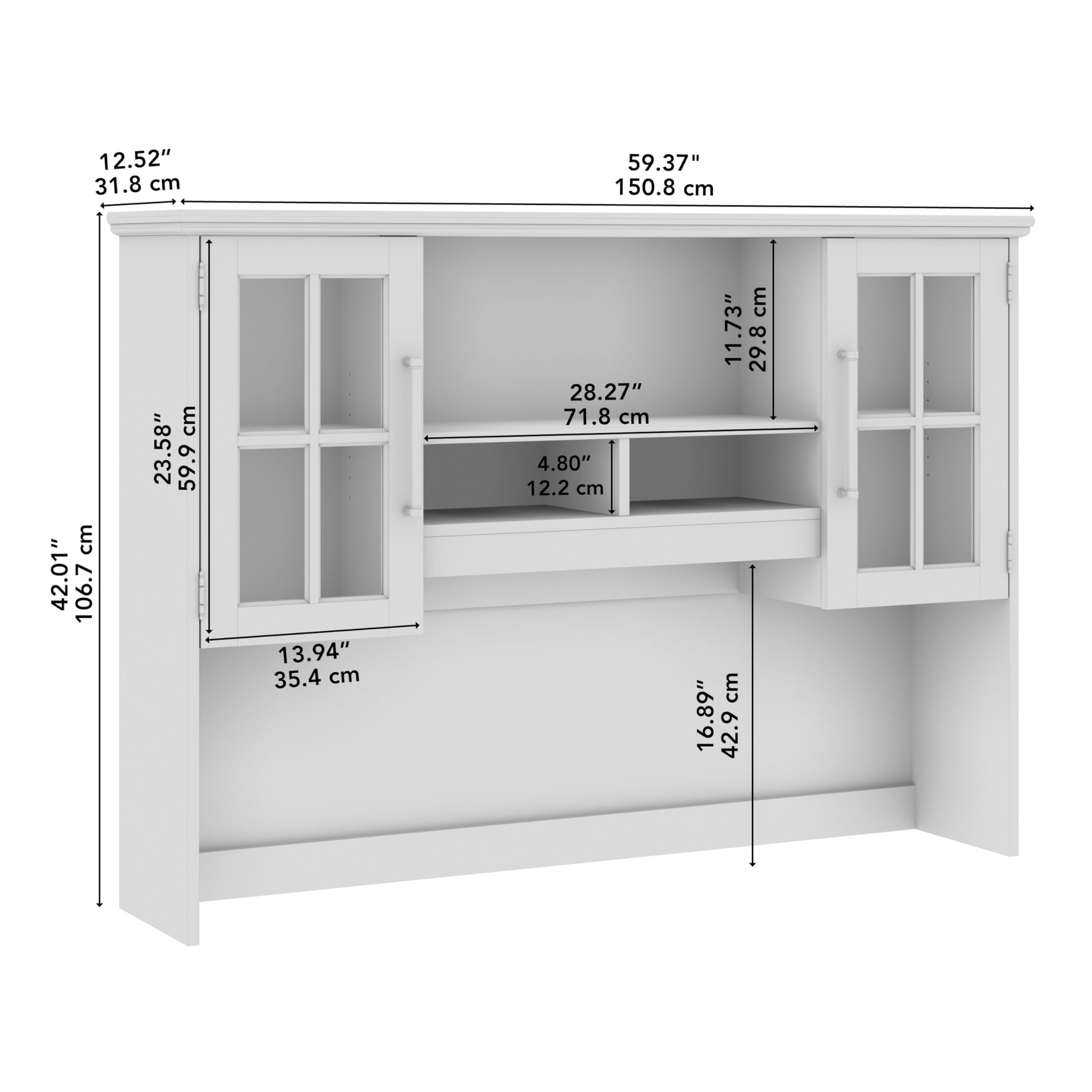 Bush Furniture Westbrook 60W Computer Desk Hutch in White Ash | Dining Room, Living Room, Home Office Storage - WoodArtSupply