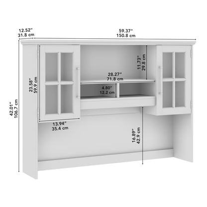 Bush Furniture Westbrook 60W Computer Desk Hutch in White Ash | Dining Room, Living Room, Home Office Storage - WoodArtSupply