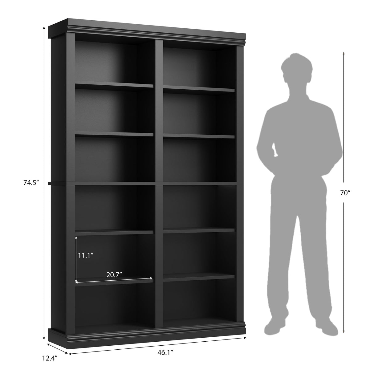 Garvee 74.5" Tall Bookshelf with Double Storage, 6-Tier Large Bookshelf, Double Wide Bookshelves w/ 12 Cubbies, Wide Freestanding Bookcases for Livingroom Office Library (Blcak, 74.5"H*46.1"W*12.4"D) Garvee