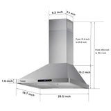 Tieasy Wall Mount Range Hood 30 inch Kitchen Hood 700 CFM with Ducted/Ductless Convertible Duct, Touch Control, Permanent Filters, Stainless Steel, 3 Speed Exhaust Fan, LED Light Tieasy