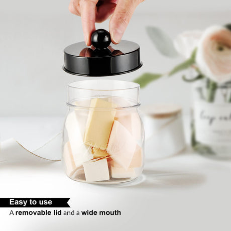 Farmhouse Decor Apothecary Jar Set,Mason Jar Bathroom Vanity Storage Organizer Canister - Qtip Holder Plastic Acrylic Jar for Cotton Swabs,Cotton Pads,Floss Picks,Paper Clips,Hair Clips(6 Pack,Black) SheeChung