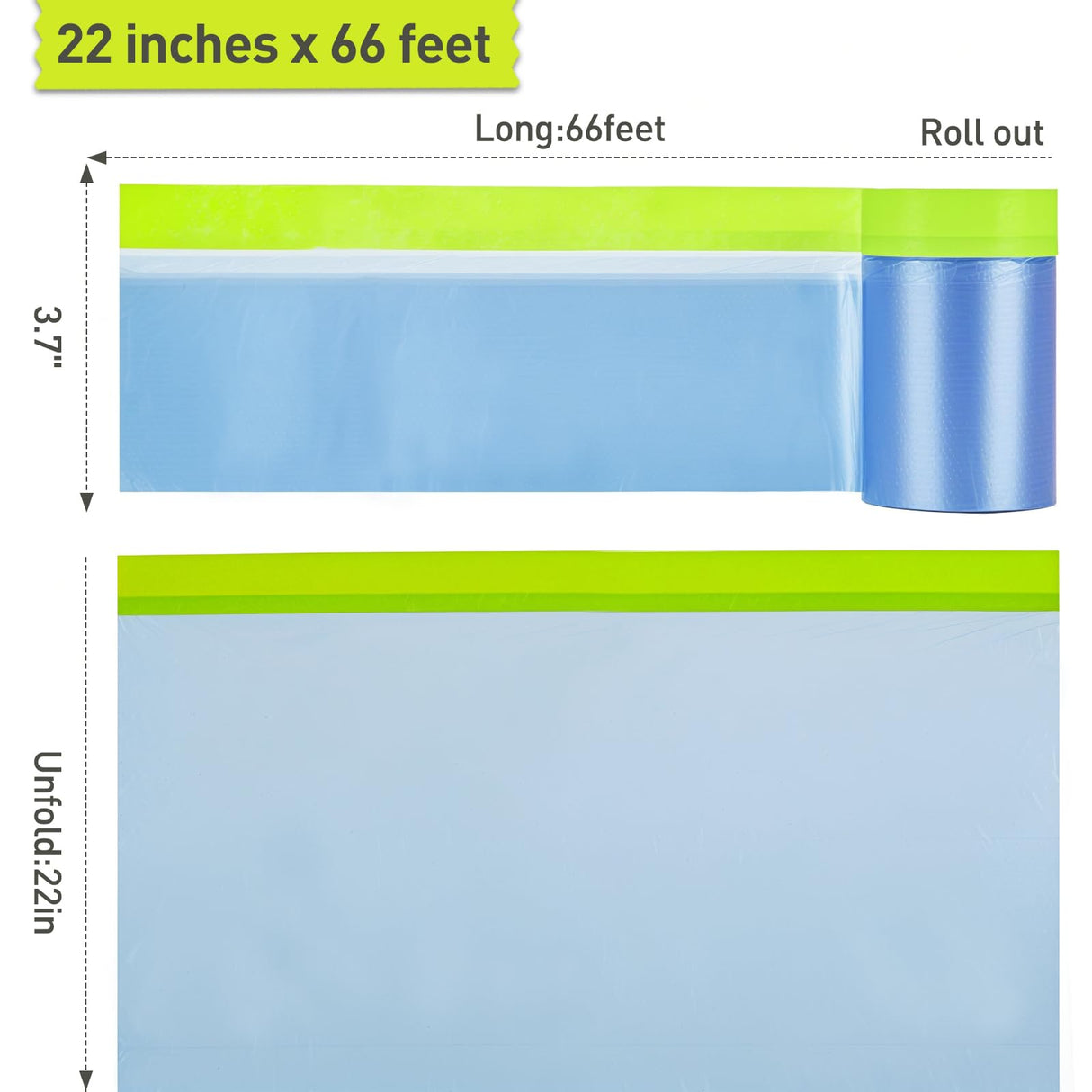 Pre-Taped Masking Film for Painting - 22" x 66' Painters Plastic Sheeting with Automotive Paint Tape and Drape for Covering Cars, Walls, Windows and Furniture Protection (2 Rolls) Tangibay