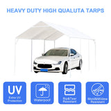 HFYZZ 10 x 20 Ft Heavy Duty Carport Replacement Canopy Waterproof UV Protected Garage Top Shelter Tarp Tent Cover with 44 Ball Bungees Cords, Only Top Cover, White HFYZZ