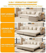 LuxyHoom 89" King Pull Out Sofa Bed, Velvet Chesterfield Sleeper Sofa Couch, 3 in 1 Convertible Tufted Futon Couches with Ottoman for Living Room, Small Space, Apartment, Bedroom, Office, Beige LuxyHoom